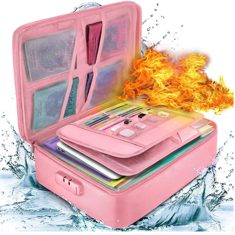 Fireproof Document Bag with Lock Multi-Layer Portable Filing Home Office Travel Important File Organizer Safe Storage Bag