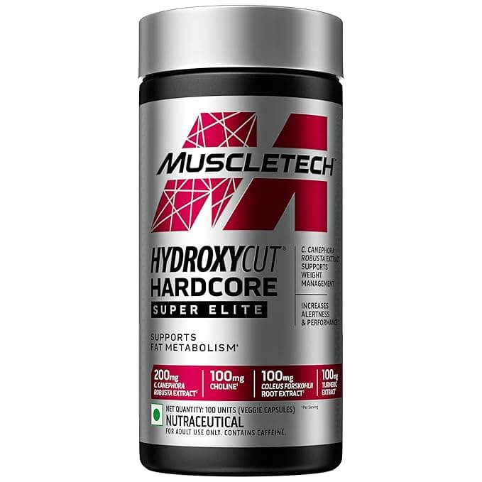 MuscleTech Hydroxycut Hardcore Super Elite | 100 Veggie Capsules, 170 g | Supports Fat Metabolism, Energy & Weight Managemen