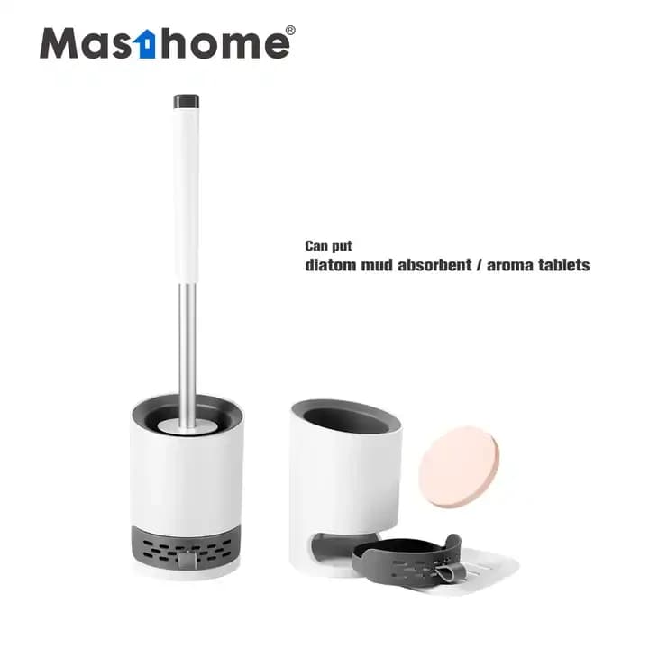 Masthome Hygienic TPR PP Diatom Mud Toilet Brush WC Bathroom Wall Hanging Stainless Steel Silicon Toilet Brush With Holder
