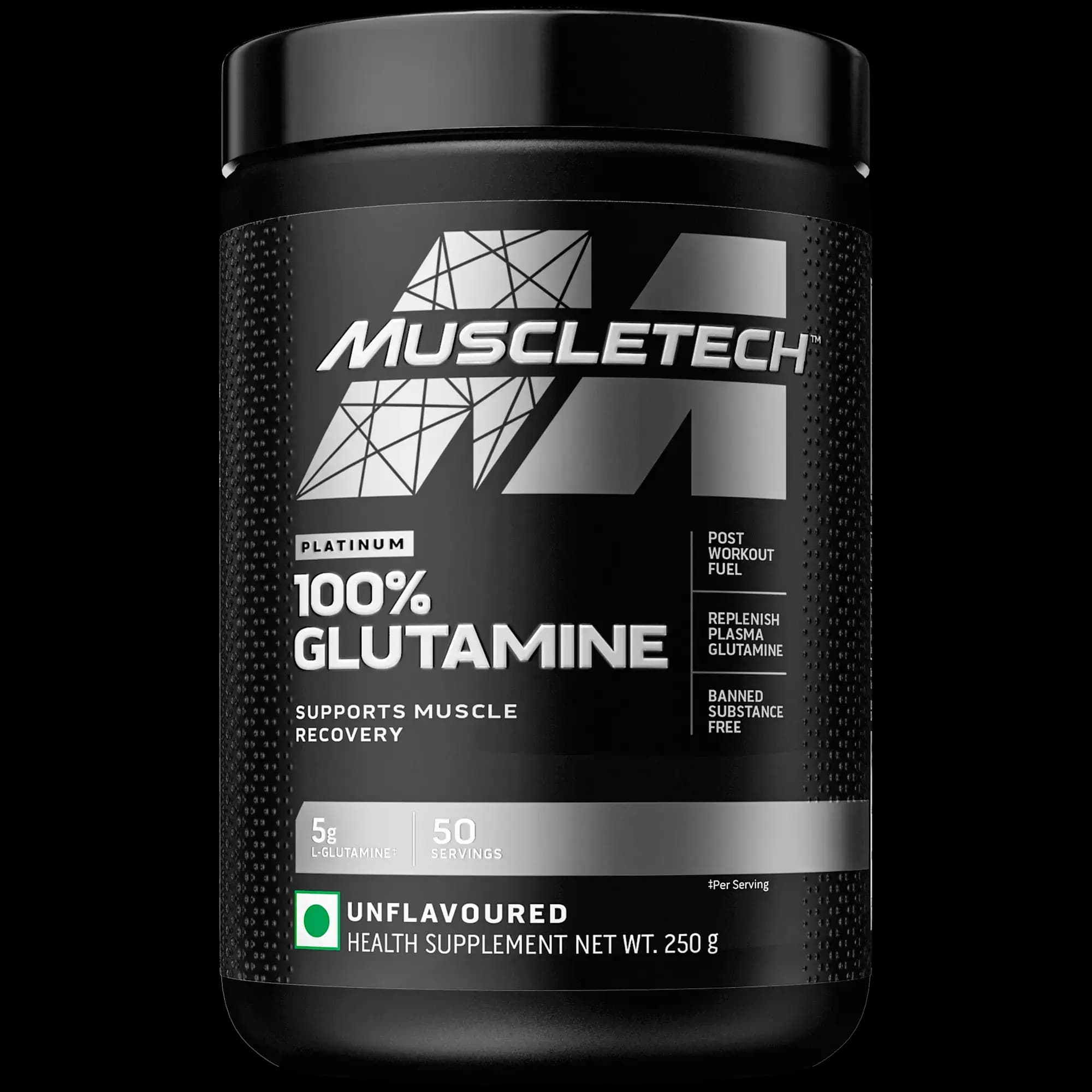 Muscletech Glutamine | Muscletech Platinum 100% Glutamine | Post Workout Recovery Drink | L-Glutamine Powder For Men & Women | Muscle Recovery | Unflavored (50 Servings) - 250 grams..